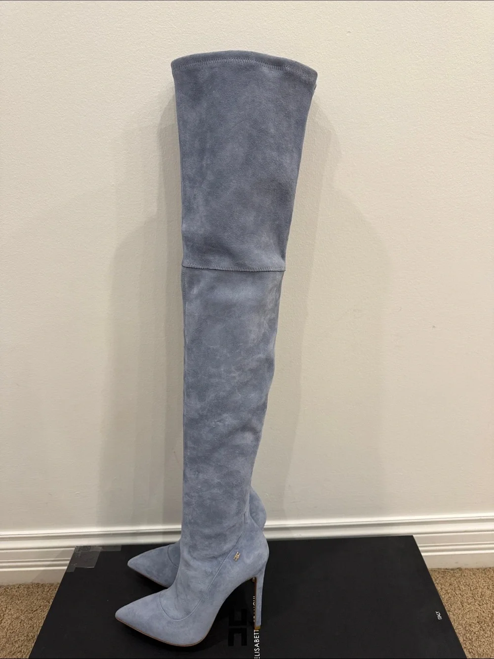 Elisabetta Franchi Ice Blue Stretch Suede Over The Knee Boots EU 37 NWT